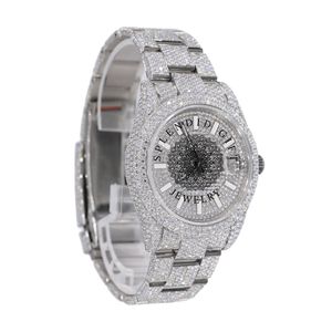 Splendide montre à diamants pour homme, 28 mm, analogique, quartz, bracelet en moissanite argentée, cadran en cristal saphir, mouvement ETA, cadeau de luxe - Product Image 1