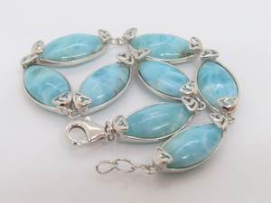 Pulsera de Eslabones de Larimar Vintage con Corte Marquesa, Gema Natural, Plata de Ley, Joyería, Regalo para Mujer - Product Image 1