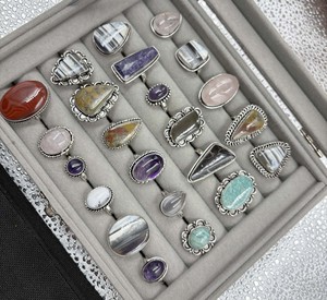 Best Selling Assorted Brass Silver Plated Gemstone <b>Rings</b> with Bezel Setting Natural Stone <b>Statement</b> Jewelry Wholesale Unisex - Product Image 2