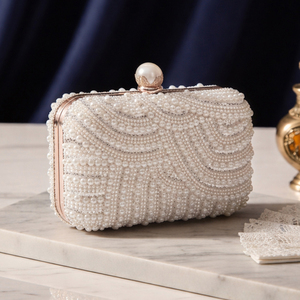 White Pearl Beaded Party <b>Clutch</b> Bag Luxury <b>Wedding</b> Evening Handbag for Women Occasions - Product Image 2