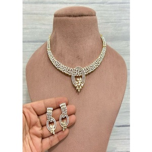 Luxury Premium Quality <b>Silver</b> Plated Brass Zircon CZ <b>Necklace</b> <b>Set</b> Earrings Engagement Wedding Gift Party Wear Trendy Women - Product Image 1