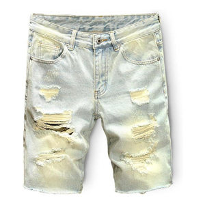 Nouvelle Arrivée – Short en Jean Premium pour Homme, Effet Vieilli, Taille Mi-Haute, Coupe Droite, Déchiré, Décontracté, Style Estival en Coton Respirant - Product Image 1