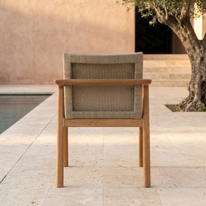 Fauteuils de salle à manger de luxe en teck pour hôtels et complexes hôteliers, mobilier de bord de piscine, chaises de salle à manger d'extérieur commerciales en corde tressée - Product Image 2