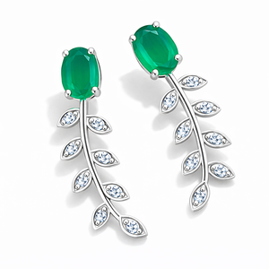 Modernos Pendientes Colgantes de Plata de Ley con Circonita Cúbica Verde Ónix en Forma de Hoja, Chapados en Rodio, para Aniversario o Compromiso - Product Image 2