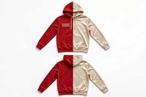 Conjunto de Sudadera con Capucha y Pantalones Deportivos Unisex, Color Rojo y Blanco, Bloques de Color, Forro Polar Invernal, Transpirable, 350 Gramos, Bolsillo con Cordón Bordado, Estilo Casual - Product Image 3