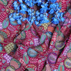 Glorious Magenta Geometric Embroidery Natural Crepe Fabric Shimmering <b>Sequin</b> Detail Material for Luxe <b>Kaftan</b> Abaya Gown - Product Image 5
