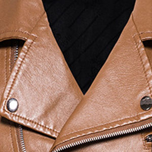 <b>Brown</b> PU <b>Leather</b> Moto <b>Jacket</b> Asymmetrical Zipper Collar Full Sleeve Windproof Casual Outerwear Autumn Style - Product Image 5