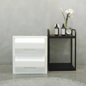 Meuble de rangement empilable à 2 niveaux blanc en plastique avec tiroirs pour chambre d'enfant, organisateur de jouets et vêtements, tour de rangement pour la maison - Product Image 2