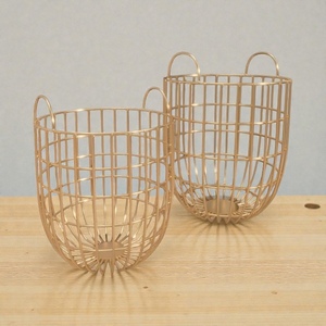 Cestas de Almacenamiento Modernas de Alambre Metálico con Asas, Forma de Cuenco, Multiusos, Organizadores, Color Dorado - Product Image 2