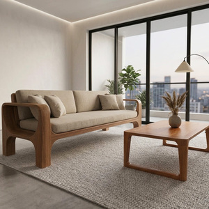 Oak Solid Wood One Seat Semicircular Living Room <b>Sofa</b> <b>Bench</b> Polished Wood Upholstered Armchair Modern Home Lounge Foam-Filled - Product Image 2