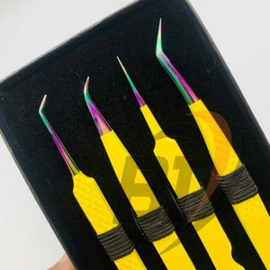 Pinzas de pestañas de acero inoxidable japonesas profesionales amarillo sostenible con punta de volumen de arco iris herramienta de extensión de pestañas de belleza - Product Image 6