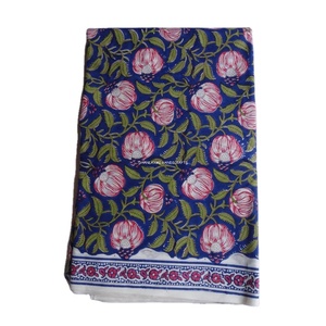 Azul 100% algodón vestido tela Floral mano bloque impreso indio venta al por mayor correr ligero - Product Image 1