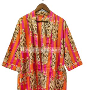 Collection exclusive du fabricant indien : Robe kimono faite main 100 % coton pour femme, taille ample, longueur genou, avec ceinture surdimensionnée - Product Image 2