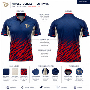 เสื้อคริกเก็ตผู้ชาย โพลีเอสเตอร์ ระบายอากาศเร็ว สำหรับทีม  แบบซับลิเมชั่น ชุดกีฬา สำหรับฝึกซ้อมและแข่งขัน - Product Image 6