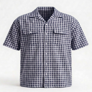 Camisa Casual de Manga Corta a Cuadros para Hombre, 100% Algodón, Cuello Camisero, Transpirable, Ideal para el Verano - Product Image 2
