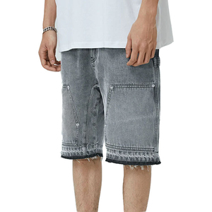 Shorts en jean décontractés pour hommes, coupe ample et large, style urbain streetwear, délavage vintage - Product Image 2
