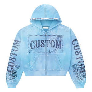 Sweat à capuche streetwear premium pour homme, coupe ample et oversize, en coton, avec impression graphique DTG et détails en strass - Product Image 1