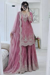 Nuevo Conjunto de Traje Sharara con Dupatta de Satén Reversible para Bodas y Fiestas Diwali, con Bordado y Lentejuelas, de Secado Rápido y Antiarrugas - Product Image 2