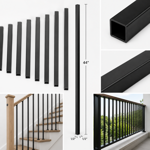 Poteau de balustrade d'escalier en fer EFS, finition noir mat, montage au sol, design moderne, résistant à la rouille - Product Image 2
