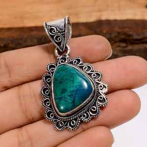 Pendentif en azurite naturelle, argent sterling 925, fait main, bijoux bohèmes, cadeau pour femmes et filles - Product Image 4