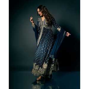 Shree Hari Fashion-SR Designer <b>Indian</b> & <b>Pakistani</b> <b>Clothing</b> Elegant Party Wear Gown with Lehenga and Dupatta Blue Size M - Product Image 2