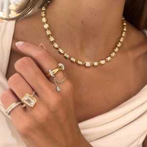 Custom Lab Grown Diamond Statement <b>Ring</b> Modern Pave Unique Solitaire Dangle Chain <b>Cocktail</b> Band 14k 18k Solid <b>Gold</b> Manufacturer - Product Image 6