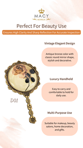 MACY BEAUTY KOREA Antique Bronze Rose Embossed Handheld <b>Mirror</b> Decorative Metal Vanity <b>Mirror</b> Round <b>Mirror</b> <b>Makeup</b> <b>Mirror</b> - Product Image 2