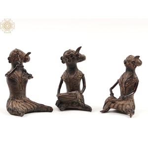 ชุดนักดนตรีหญิงชนเผ่าขนาดเล็ก3นิ้วในประติมากรรมทองเหลืองที่ทำด้วยมือ - Product Image 1