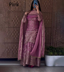 Traje Sharara y Palazzo de Diseño Étnico Indio y Pakistaní en Tela Georgette Sintética de Alta Calidad con Dupatta, Listo para Usar - Product Image 1