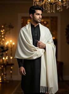Men's Cashmere Sherwani With Cream <b>Shawl</b> Traditional Indian Pakistani <b>Wedding</b> Attire Floor-Length Regular Fit Winter Wear - Product Image 4