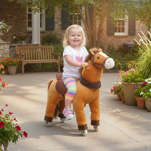 Cheval en peluche brun foncé pour la marche, jouet à chevaucher pour jeu actif, animal à roulettes pour les 3-5 ans, idéal pour l'extérieur - Product Image 2