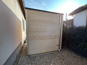 Pod de bien-être extérieur prêt pour l'hiver |   Revêtement en <span class=keywords><strong>bois</strong></span> bicolore, chauffage électrique et toit <span class=keywords><strong>plat</strong></span> |   Conception de jardin/bord de piscine - Product Image 6
