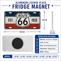 Aimant de réfrigérateur personnalisé en aluminium pour plaque d'immatriculation, forme rectangulaire, écologique, durable, vente en gros, décoration pour boutique de cadeaux