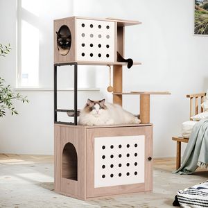 Torre per Gatti da Interno Tutto in Uno con Lettiera, Amaca, Cuccia, Stazione Cibo e Tiragraffi - Perfetta per Gatti - Product Image 4