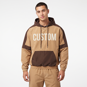 Sweat-shirt à capuche oversize pour homme, 100% nylon, bicolore, épaules tombantes, style streetwear décontracté - Product Image 1