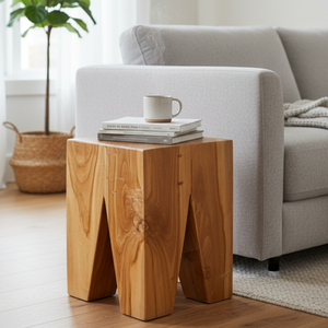 Hotel Apartment Spaces Geometric Teak Prism <b>Stool</b> with Natural Elegance Perfect for Adding Warmth Beauty Premium ARTERRA - Product Image 3