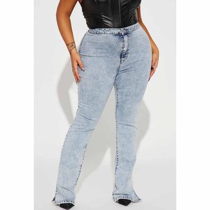 Custom Bleach Washed <b>Light</b> <b>Blue</b> Frayed Distressed <b>Jeans</b> <b>Women</b> Baggy <b>Jeans</b> Straight Leg Pants Casual Style Spring Wear - Product Image 5
