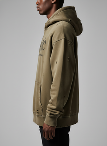 Sudadera con capucha de doble capa OEM Streetwear, estilo vintage, lavado ácido, dobladillo sin rematar, algodón, oversize, hip-hop, personalizada para hombre - Product Image 3