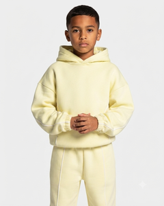Sweat à capuche pour garçon jaune citron avec logo contrastant, sweat-shirt décontracté surdimensionné pour garçon, sweat à capuche en polaire premium pour garçon - Product Image 1