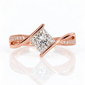 Bague de fiançailles en or 14 carats 1CT 5,5 mm D VVS2 taille princesse, bague croisée Eternal Grace, bande torsadée, design unique, bagues de mariée - Product Image 2
