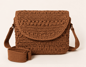 Sac bandoulière bohème en crochet marron, fermeture éclair, éco-responsable, durable, pour voyage, extérieur, shopping, toutes saisons - Product Image 1
