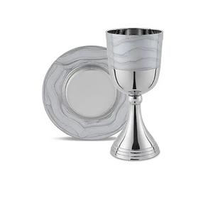Silver Stainless Steel Kiddush Cup and Saucer Hammer Work <b>Goblet</b> Cup With Tray & Shiny Polished Unique <b>Wine</b> <b>Goblet</b> - Product Image 5