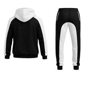 <b>Men</b>’s Black & <b>White</b> Hooded Tracksuit Set – Full Zip <b>Jacket</b> with Jogger Pants, Slim Fit Athletic Sportswear Casual Gym Outfit - Product Image 4