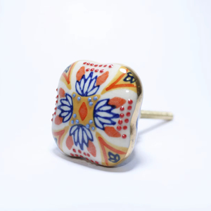 Hand Painted Square Ceramic Cabinet <b>Knobs</b> & Drawer Pulls-Mediterranean Style Floral Design Decorative <b>Furniture</b> <b>Handles</b> - Product Image 1