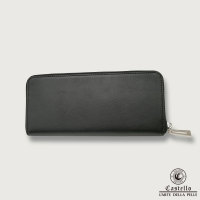 Dompet Unisex Castello Kulit Asli Desain Ritsleting dengan Penarik Logam Banyak Kantong Kartu Panjang Poliester Karakter