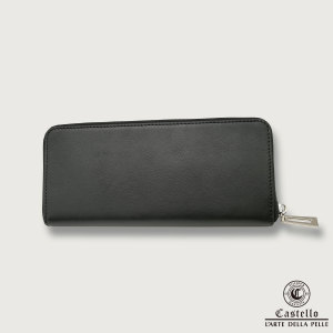 Hot Pick Castello New Design Genuine Cowhide Soft Leather Long Zip Unisex <b>Wallet</b> Black Dark Brown Men's Women's Polyester - Product Image 6