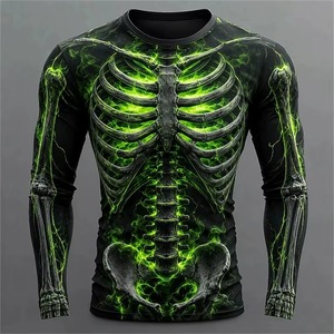 เสื้อยืดแขนสั้นผู้ชายลายโครงกระดูกพิมพ์ 3 มิติ สีเขียวเรืองแสง คอกลม ทรงหลวม สไตล์โกธิค ระบายอากาศได้ดี แห้งเร็ว ผลิตจากผ้าโพลีเอสเตอร์ถัก - Product Image 1