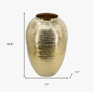 Handmade Golden Aluminum <b>Vase</b> with Horizontal <b>Ribbed</b> Texture Modern Garden Urn <b>Vase</b> in Polished Gold Eco-Friendly & Durable - Product Image 1