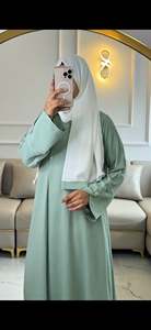 Modest Islamic Elegant Breathable Quick Dry Handmade <b>Black</b> Beaded Polyester Solid Pattern Abaya Loose Long Sleeve <b>Floor</b> <b>Length</b> - Product Image 2