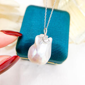 WENCHI Colgante de Plata S925 para Mujer con Perlas de 12-15mm Modelo 10028, Soporte Vacío para Accesorios de Perlas DIY, Collar de Moda - Product Image 3